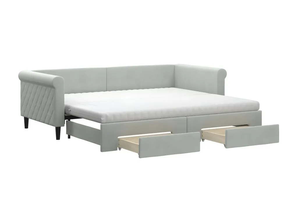 Sofá cama Decocasaes con cajones terciopelo gris claro 90x200 cm rvzi74338