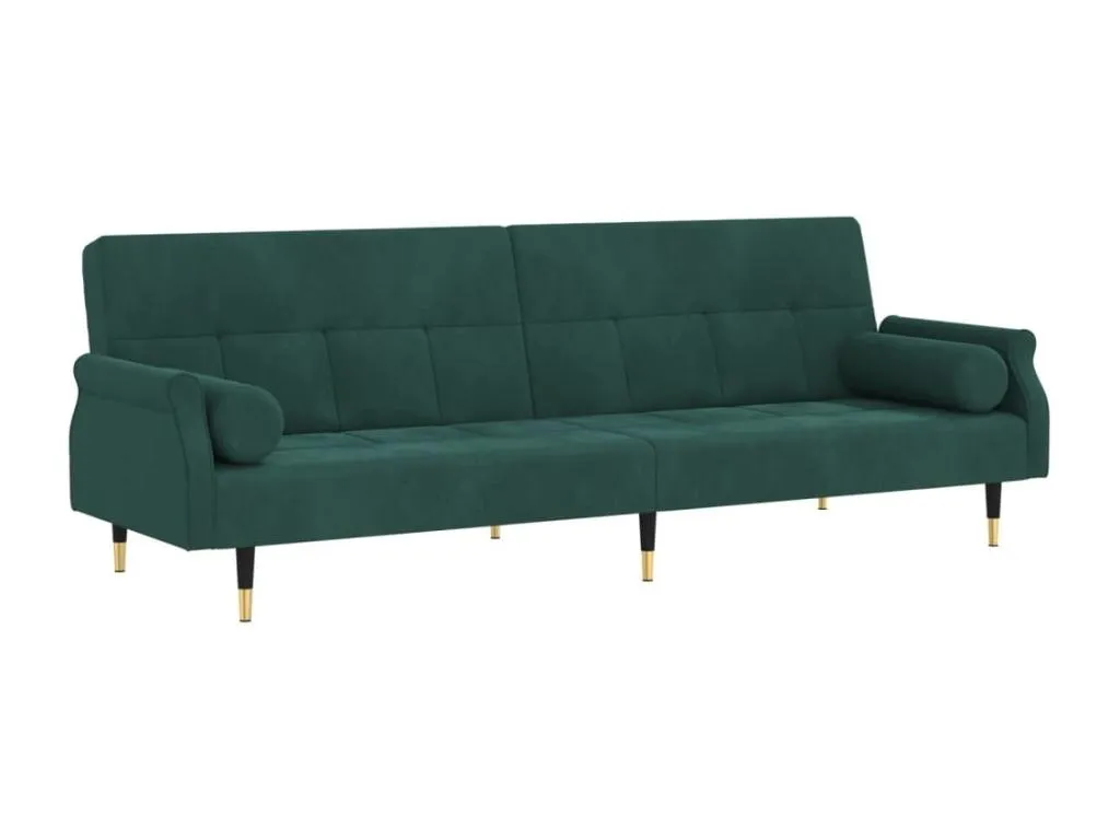 Sofá cama con cojines terciopelo verde oscuro