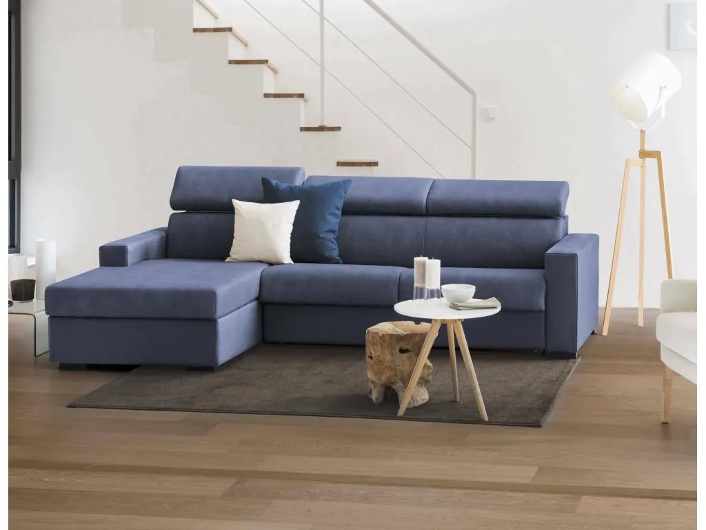 Sofá cama Habitarluz Sofá esquinero Made in Italy Sofá con apertura giratoria con península de almacenaje izquierda con reposabrazos estándar 19296ABXM