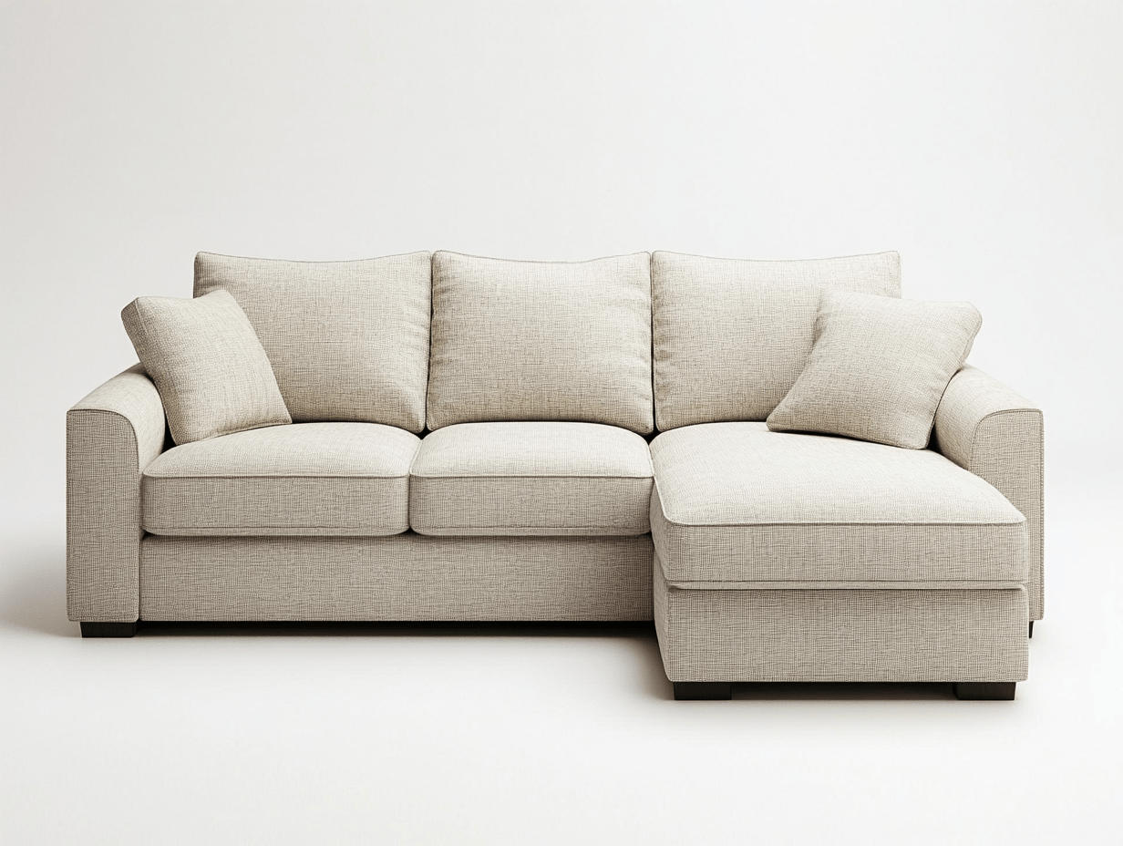 Sofá de tela beige con chaise longue para sala de estar tamaño grande funcional