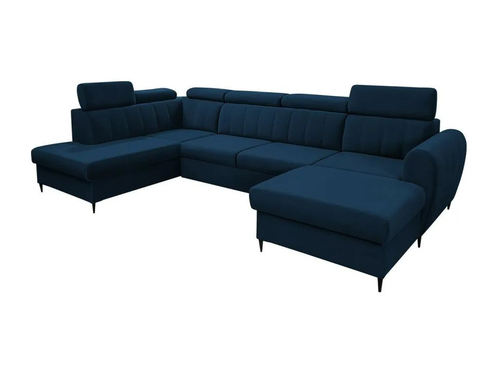 Sofá esquinero Decohoguera azul con función cama y compartimento para ropa de cama 355x200x90 cm OY0658904