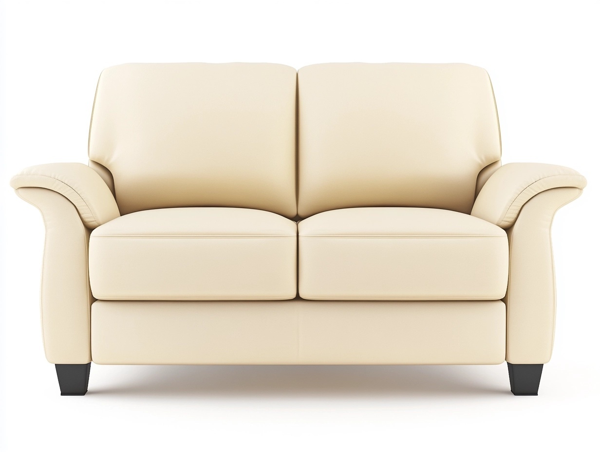 Sofá de dos plazas en piel sintética beige 160x90x85 cm para sala de estar con estructura resistente y estilo moderno