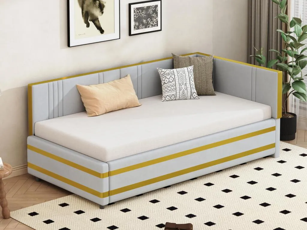 Sofá cama de terciopelo 90x200 cm - con somier de láminas - Gris claro (colchón no incluido)