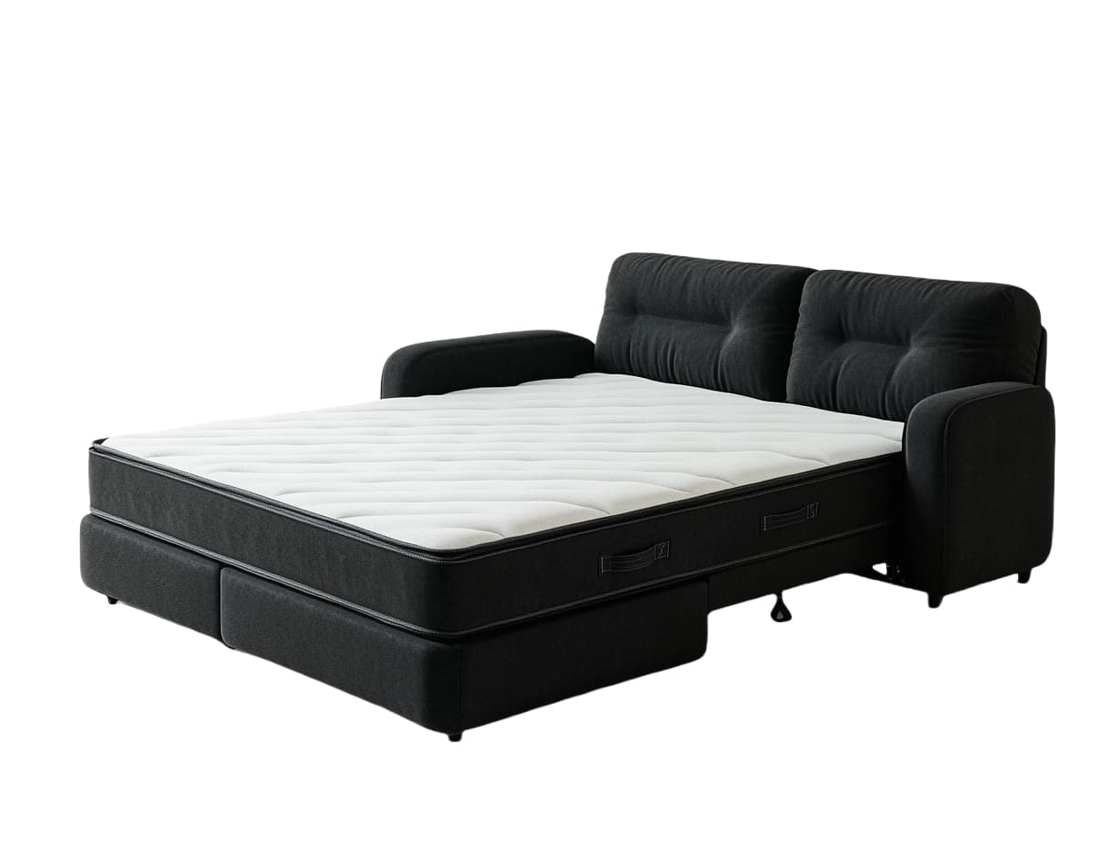 Sofá cama rectangular tapizado tela espuma 200x150 cm negro/blanco