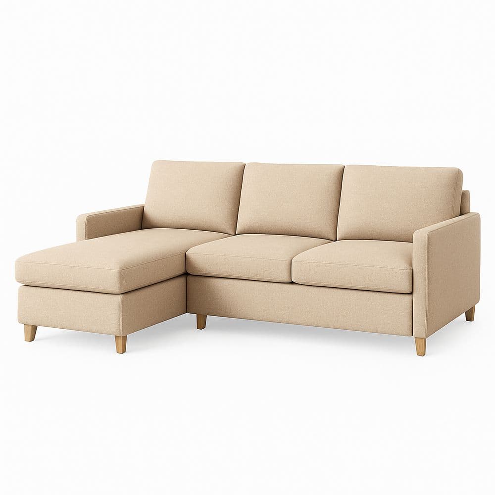 Sofá Seccional Forma de L Tela Beige 3 Plazas