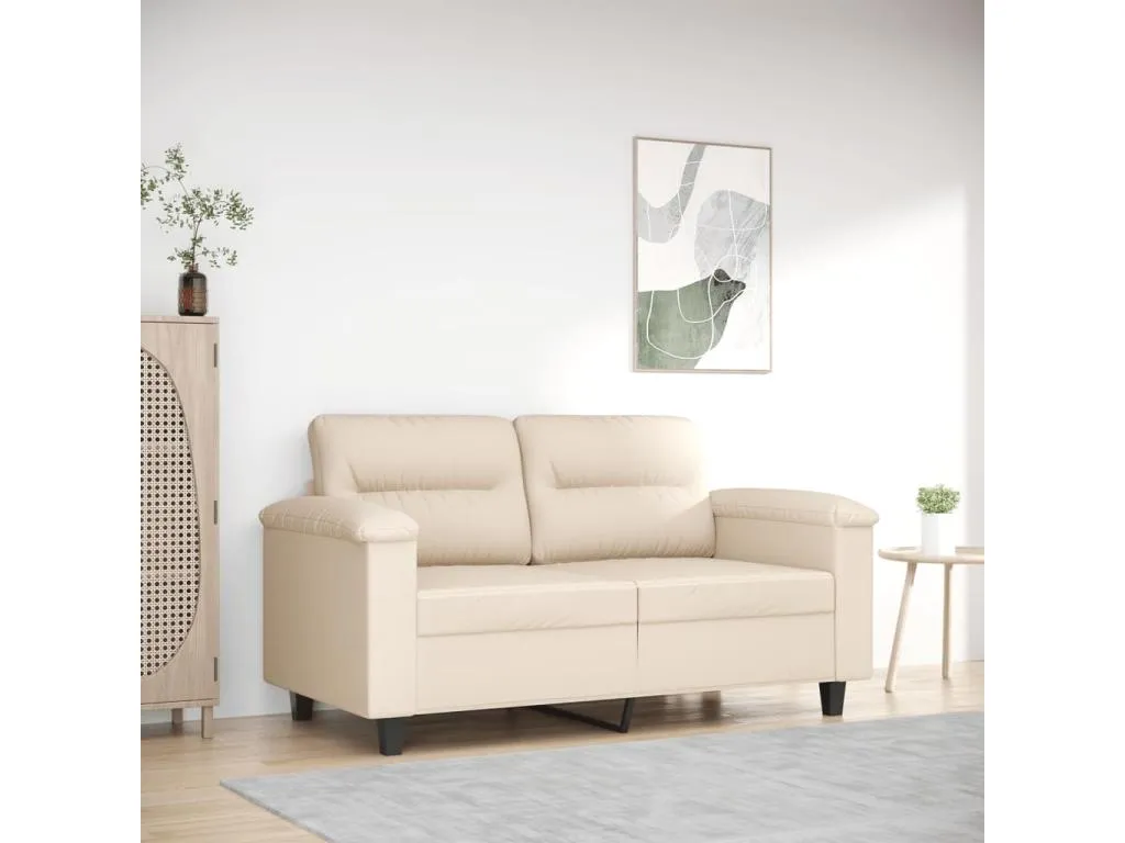 Sofá de 2 plazas de tela de microfibra beige 120 cm