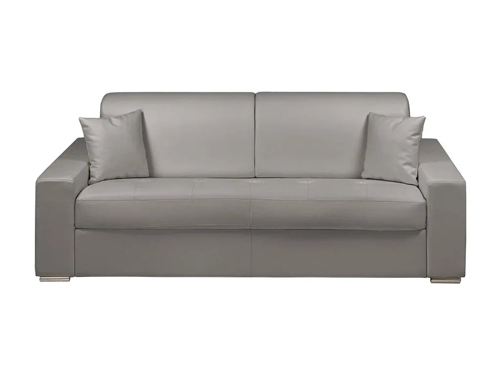Sofá cama de 4 plazas tipo italiano en piel sintética gris Nidovia, somier de láminas 160 cm, colchón de 18 cm. ulr129349