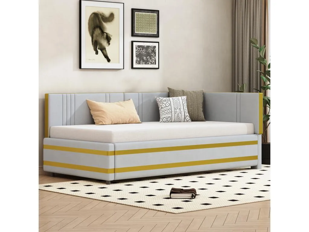 Sofá cama de terciopelo 90x200 cm - con somier de láminas - Gris claro (colchón no incluido)
