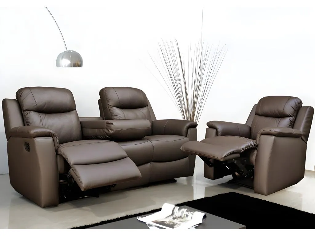 Sofá Mobtrendy 3 1 plazas Mobtrendy - Marrón - Mesa auxiliar 60100ccez