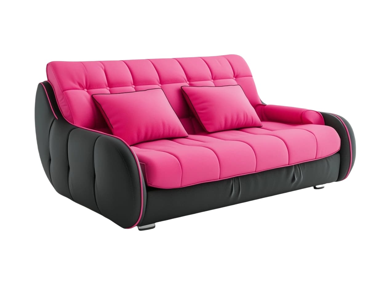 Sofá de dos plazas de cuero sintético rosa/negro con cojines integrados