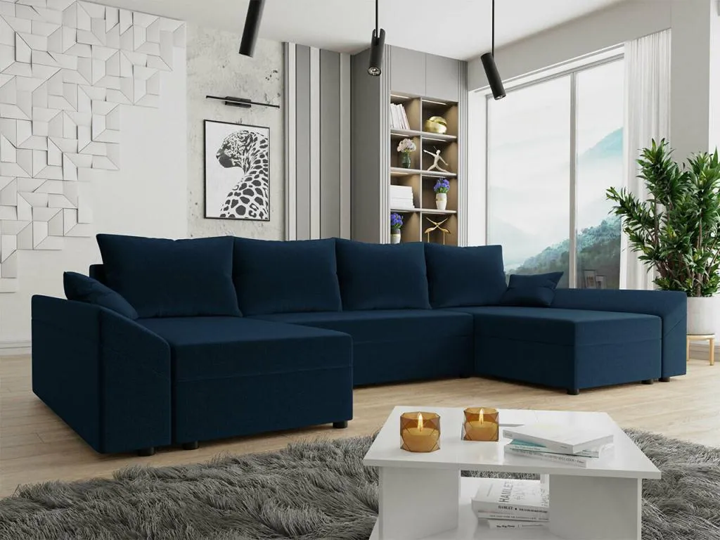 Sofá rinconero Lluesmamuebles 131 Azul Función de descanso Caja de ropa de cama 310x140x82cm