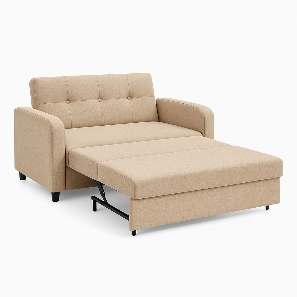 Sofá cama de poliéster con estructura metálica y patas de plástico, 200×150×90 cm