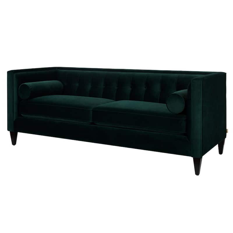 Sofá de 4 Plazas con Cojines Removibles en Terciopelo Verde Cazador, Brazo Cuadrado de 84 in. yu9171924
