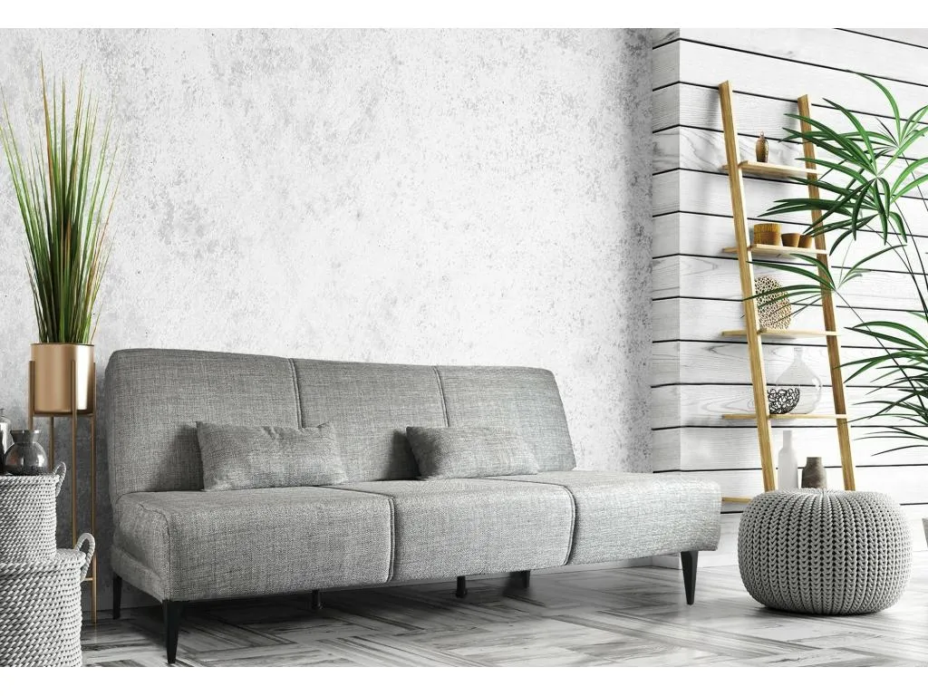 Sofá cama Prietocasa Sofá cama de tela Sofá cama con mecanismo de apertura clic Sofá cama con cojines 190x70h80 cm Gris