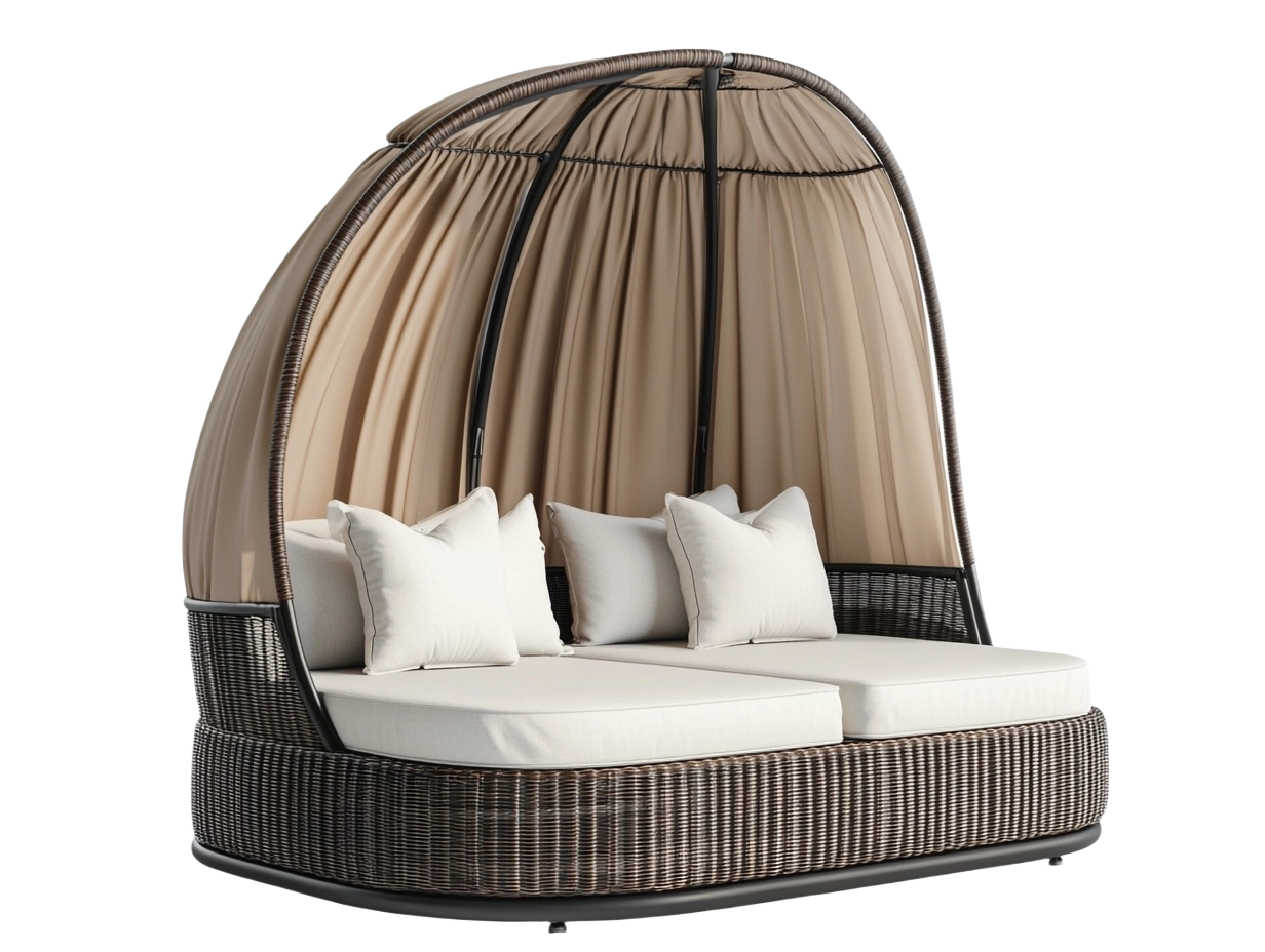 Sofá Cama Doble 150x120 cm para Jardín Color Beige Tejido de Ratan dd8863720