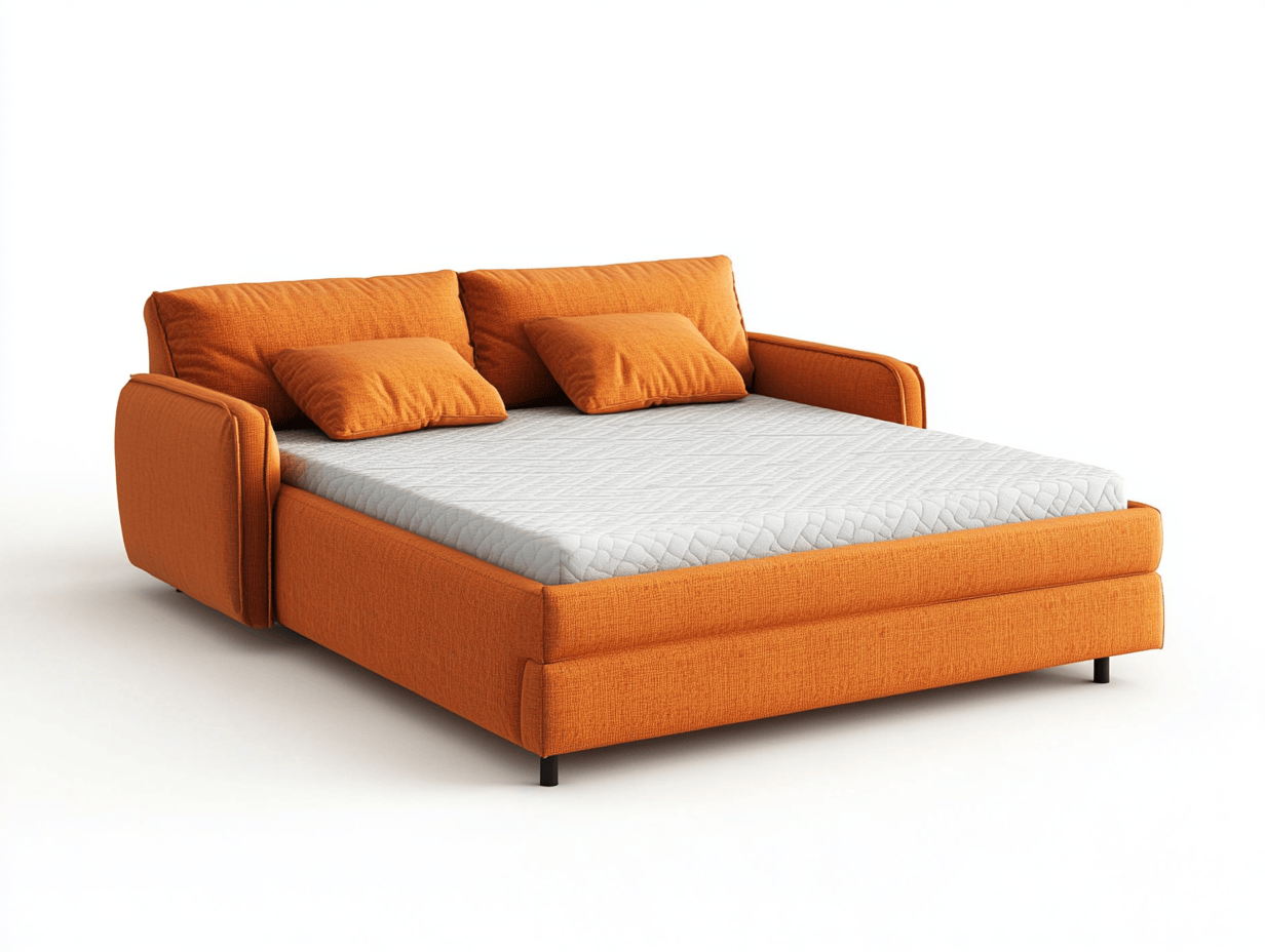Sofá cama naranja de tela moderno para sala de estar 200x150 cm funcional