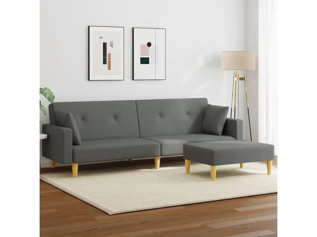 Sofá cama de 2 plazas con taburete tela gris oscuro qgsb73083