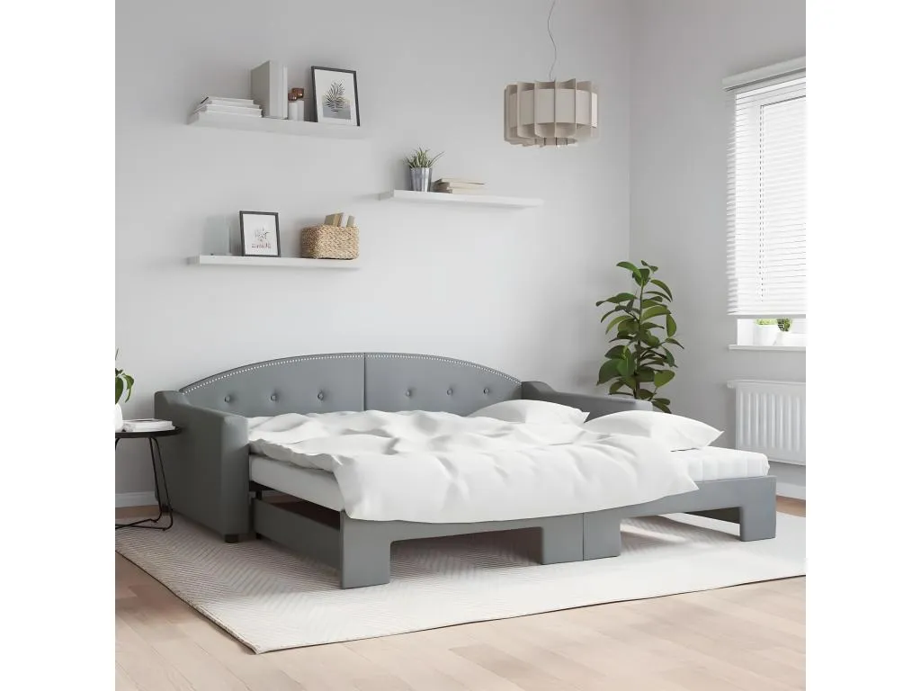 Sofá cama Mobtrendy con colchón tela gris claro 100x200 cm 67499glqz