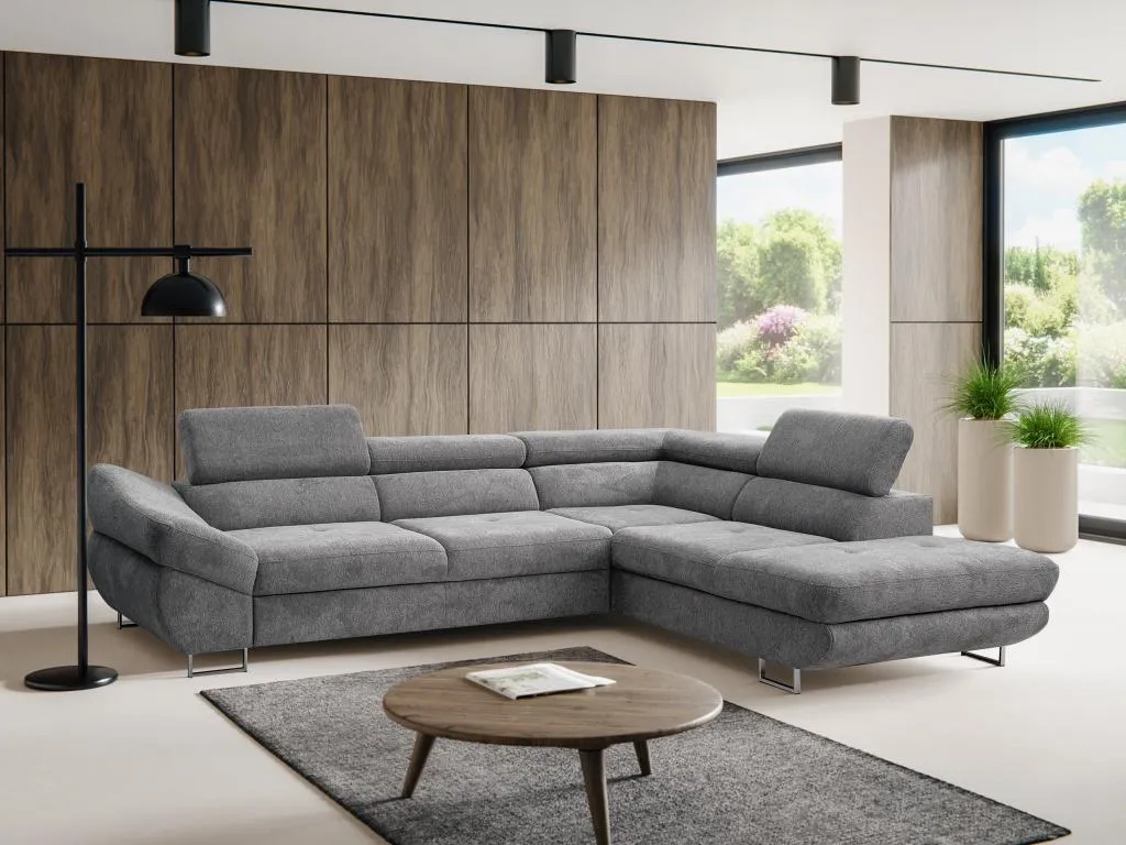 Sofá cama esquinero derecho de tela texturizada gris Boverdeco
