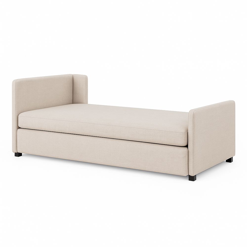 Sofá cama moderno de lino, cama individual convertible con almacenamiento, estilo minimalista, color beige, estructura de madera, 90x200 cm