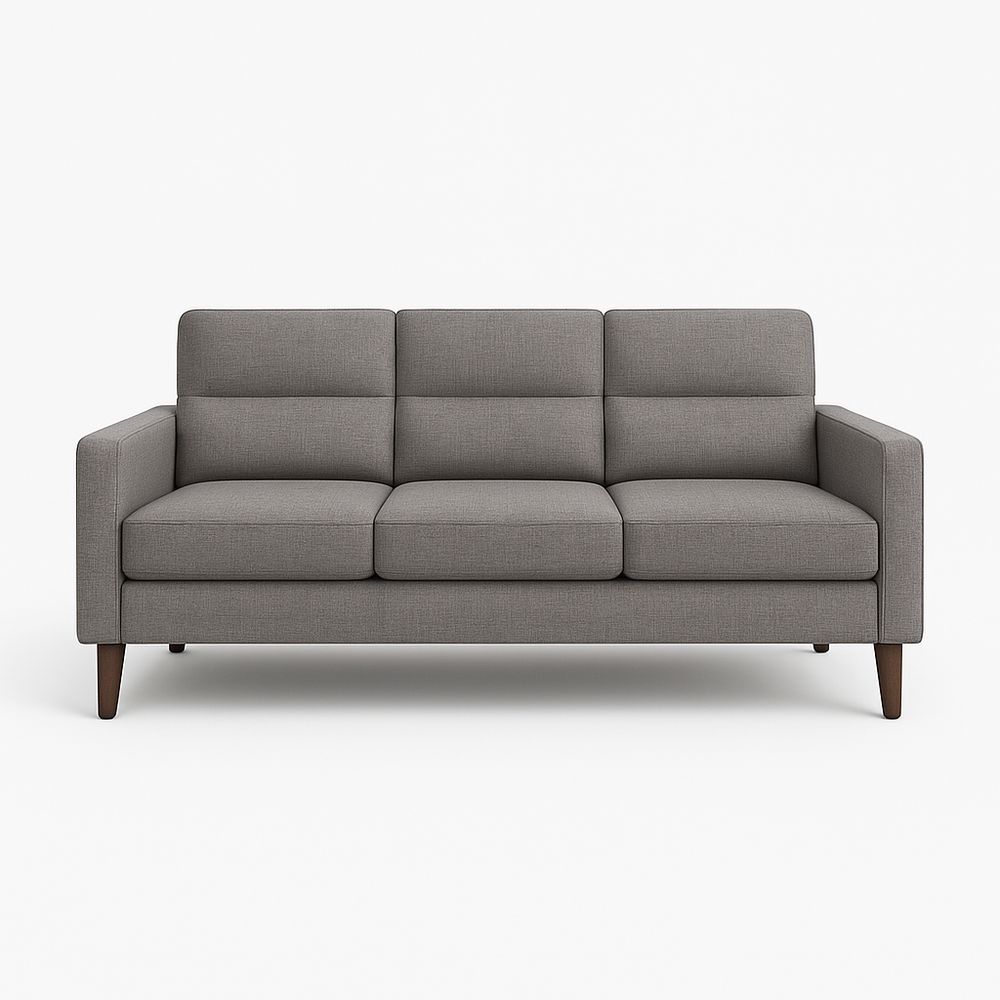 Sofá moderno de tela gris, 3 plazas, elegante y cómodo con patas de madera, ideal para sala de estar
