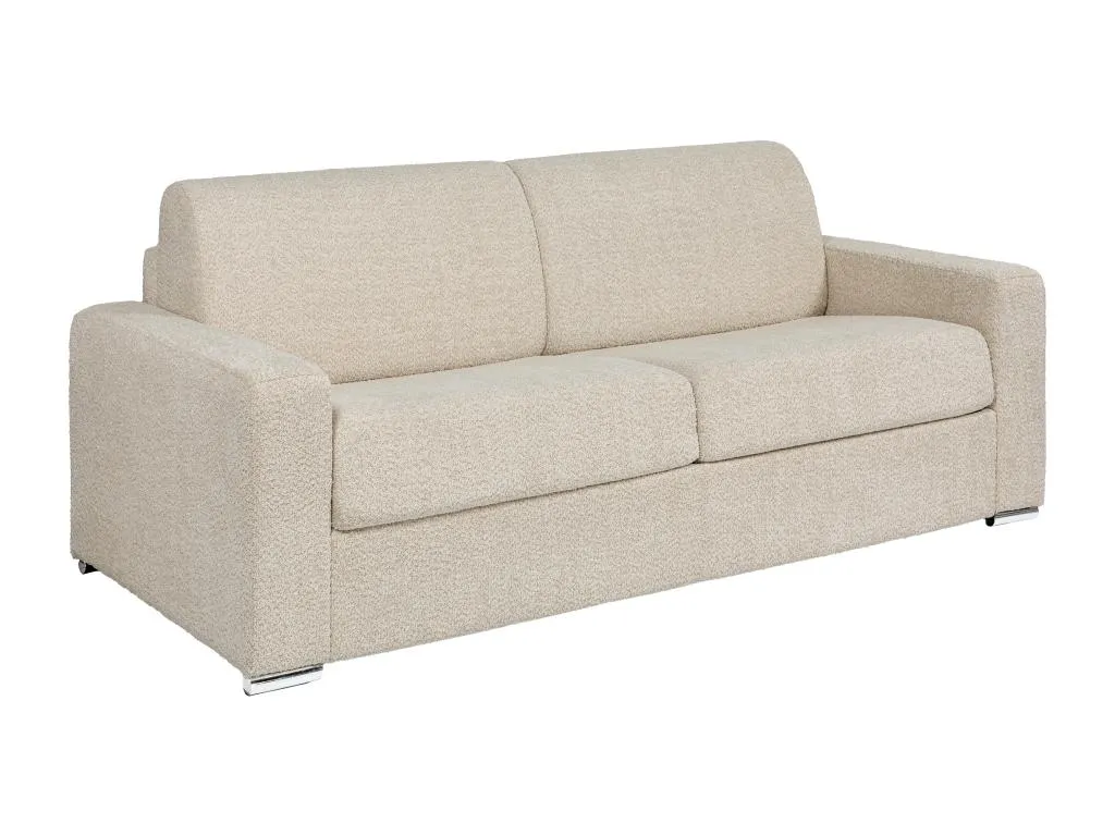 Sofá cama de 4 plazas de apertura rápida de tela rizada beige - Somier ancho de 160 cm - Colchón de 14 cm Lluesmamuebles