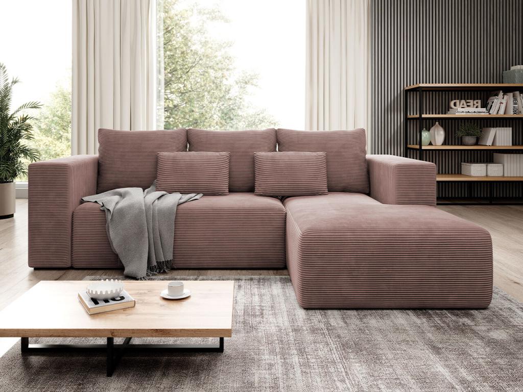 Sofá rinconero Arvada 116, Rosa, Función de descanso, Caja de ropa de cama, 255x161x91cm