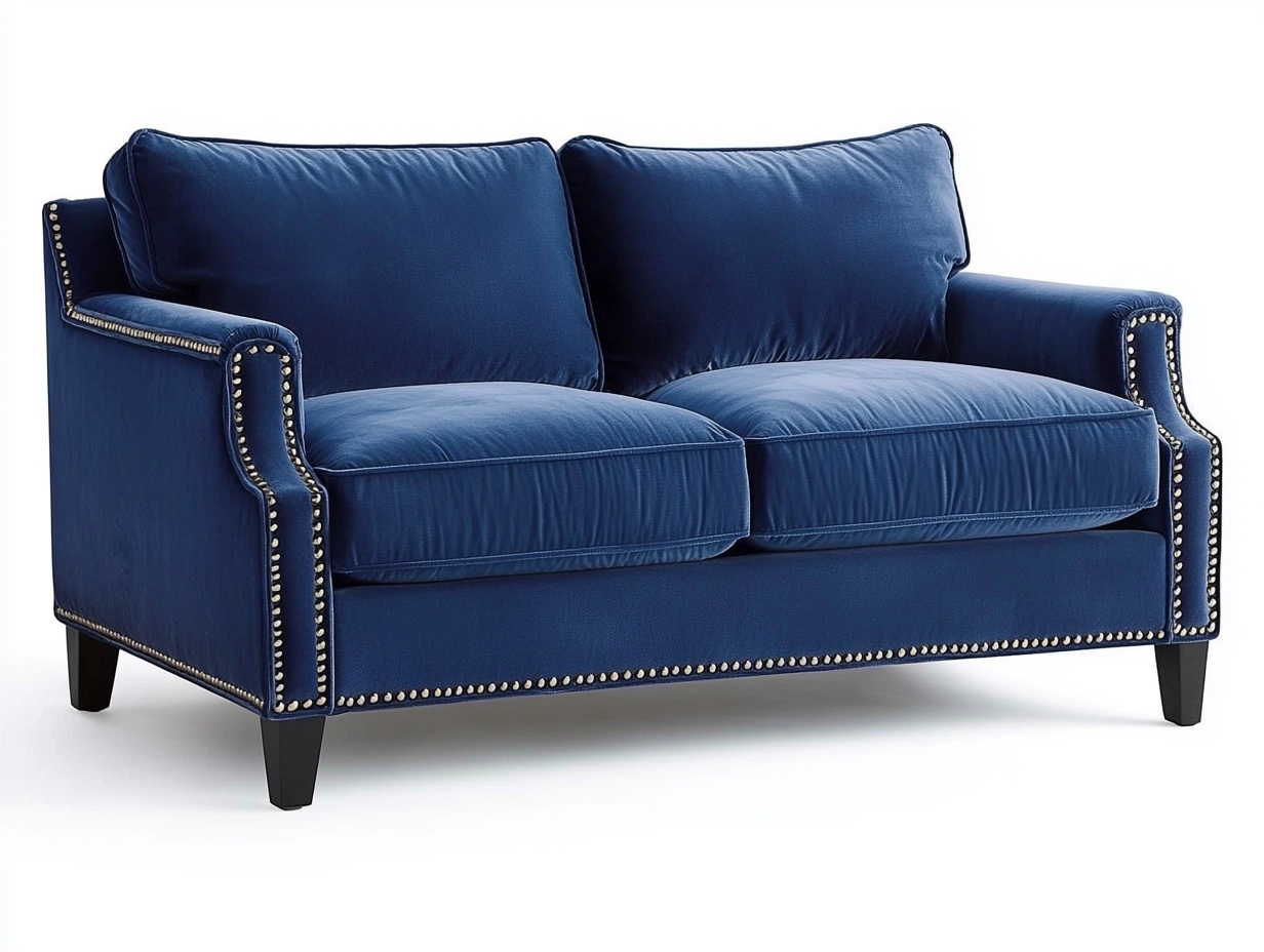 Sofá de Dos Plazas Azul Marino con Tachuelas Moderno 160x85x90 cm para Sala Acolchado de Terciopelo Estructura de Madera nk1311664