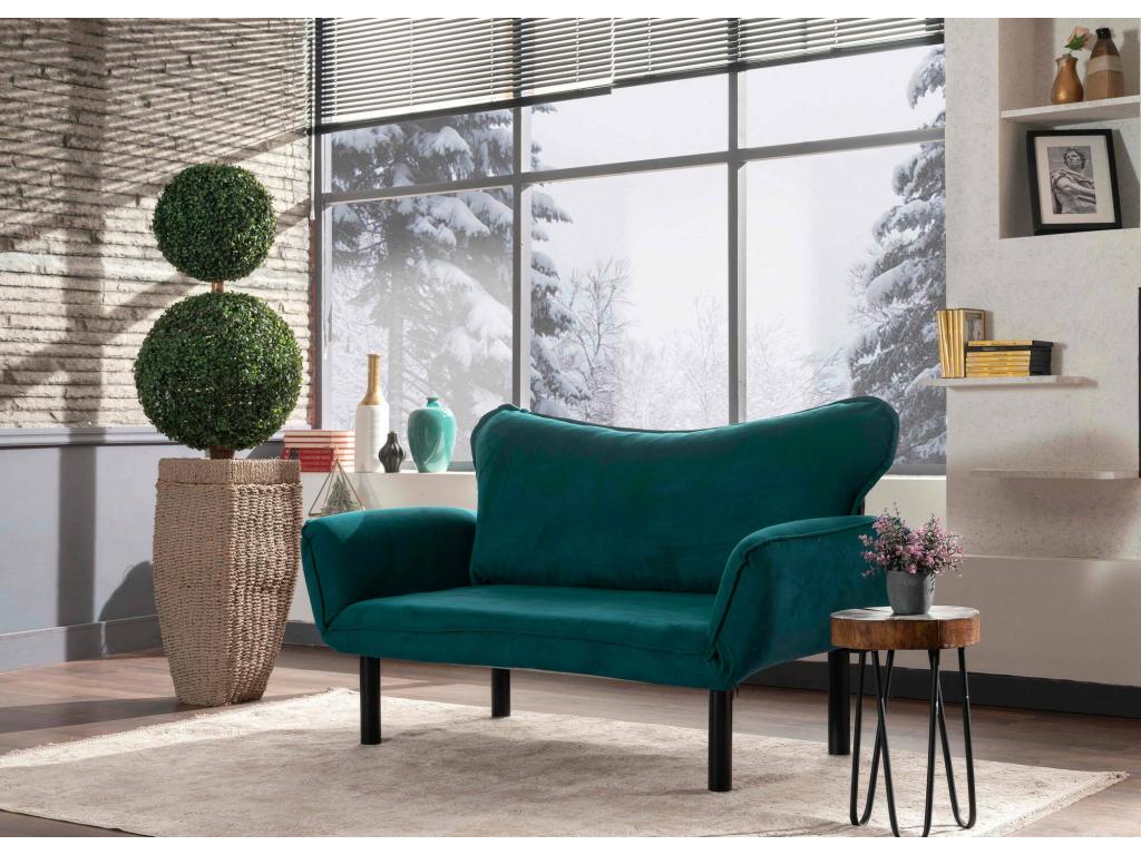 Sofá cama 2 plazas Joliven Sofá transformable Sofá para invitados Sillón cama con almacenaje 140x65 h70 cm Azul claro