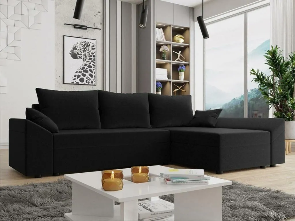Sofá rinconero Habitarluz 130 Negro Función de descanso Caja de ropa de cama 240x140cm EFEI86645