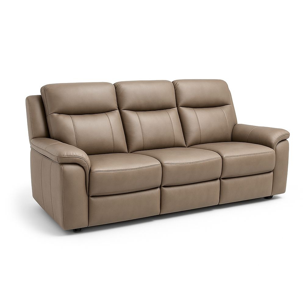 Sofá en Piel Beige para Sala de Estar 3 Plazas Función de Reclinado