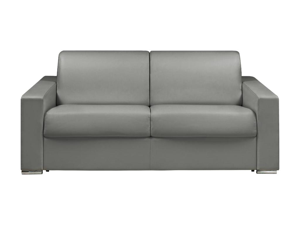 Sofá cama de 3 plazas tipo italiano de piel sintética CALITO - Gris - Somier de láminas de 140 cm - Colchón de 14 cm con memoria de forma