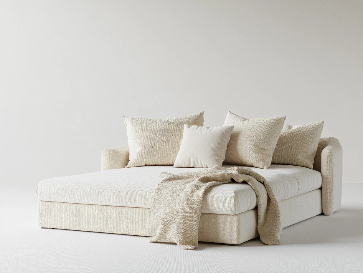 Sofá cama moderno tapizado en tela beige 200x150 cm para sala de estar multifuncional con cojines suaves estructura robusta