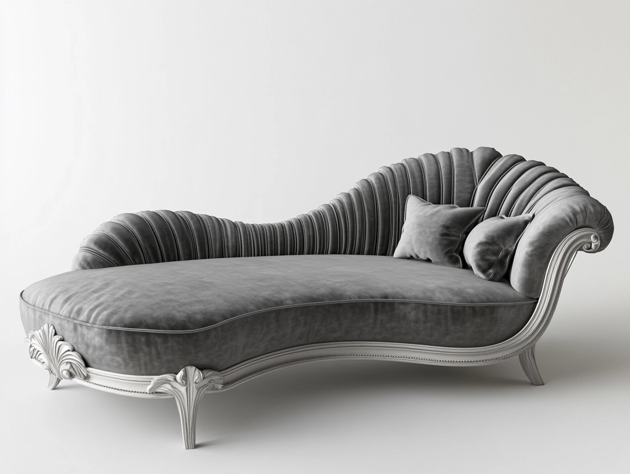 Sofá chaise longue tapizado en terciopelo gris estilo clásico para sala de estar 190x85x90 cm estructura de madera maciza