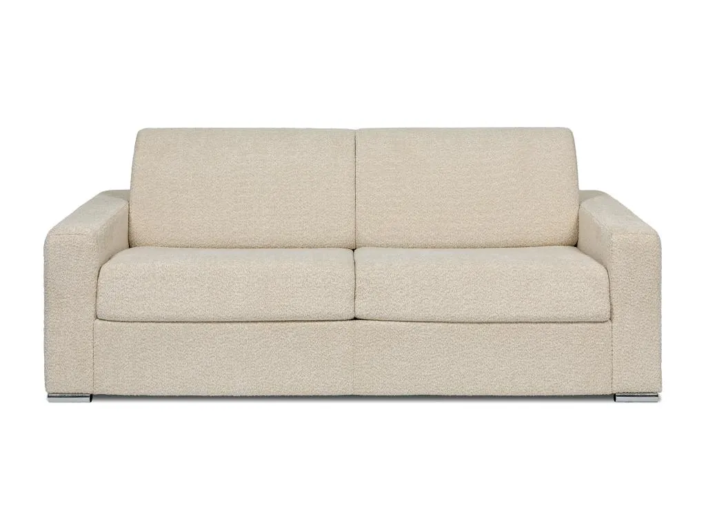 Sofá cama de 4 plazas de apertura rápida de tela rizada beige - Somier ancho de 160 cm - Colchón de 14 cm Lluesmamuebles
