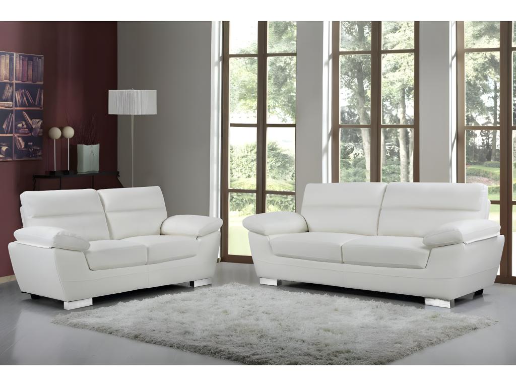 Sofá cuero reconstituido/pvc - 3 plazas - blanco