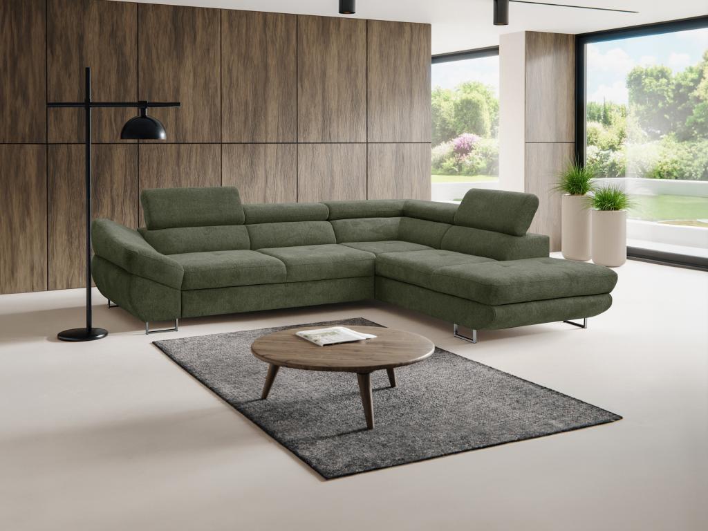 Sofá cama rinconero en tejido texturizado verde DALIAS