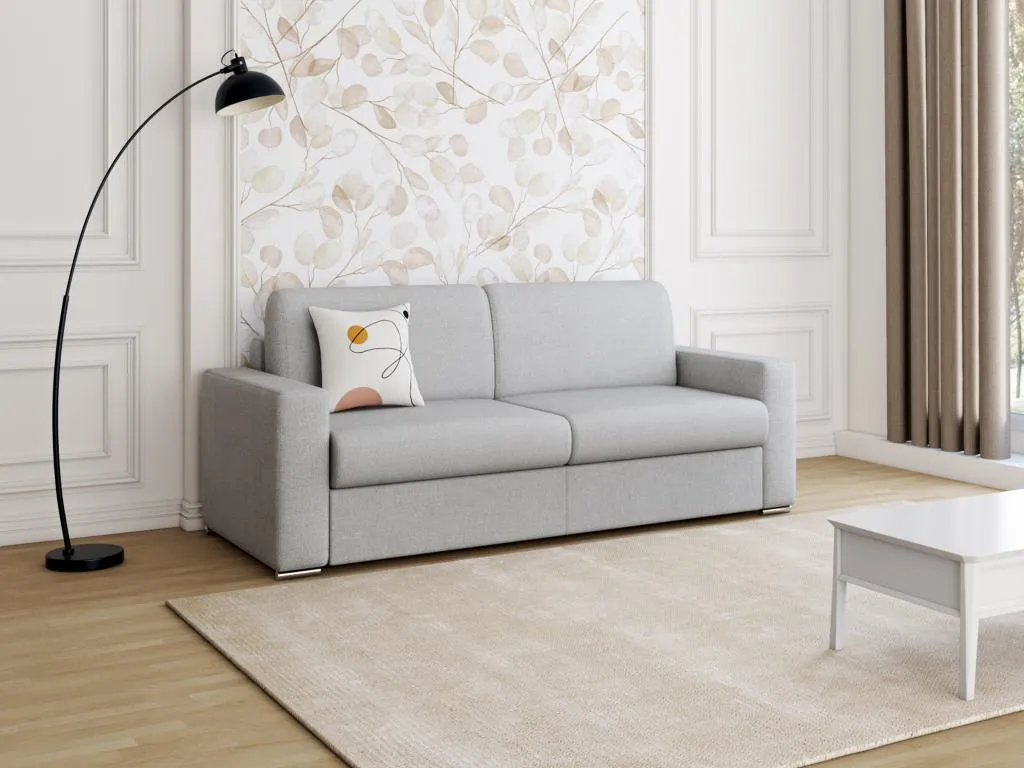 Sofá cama de 4 plazas de tela de apertura rápida Mobtrendy - Gris - Somier de láminas de 160 cm - Colchón de 14 cm con memoria de forma vxdf38598