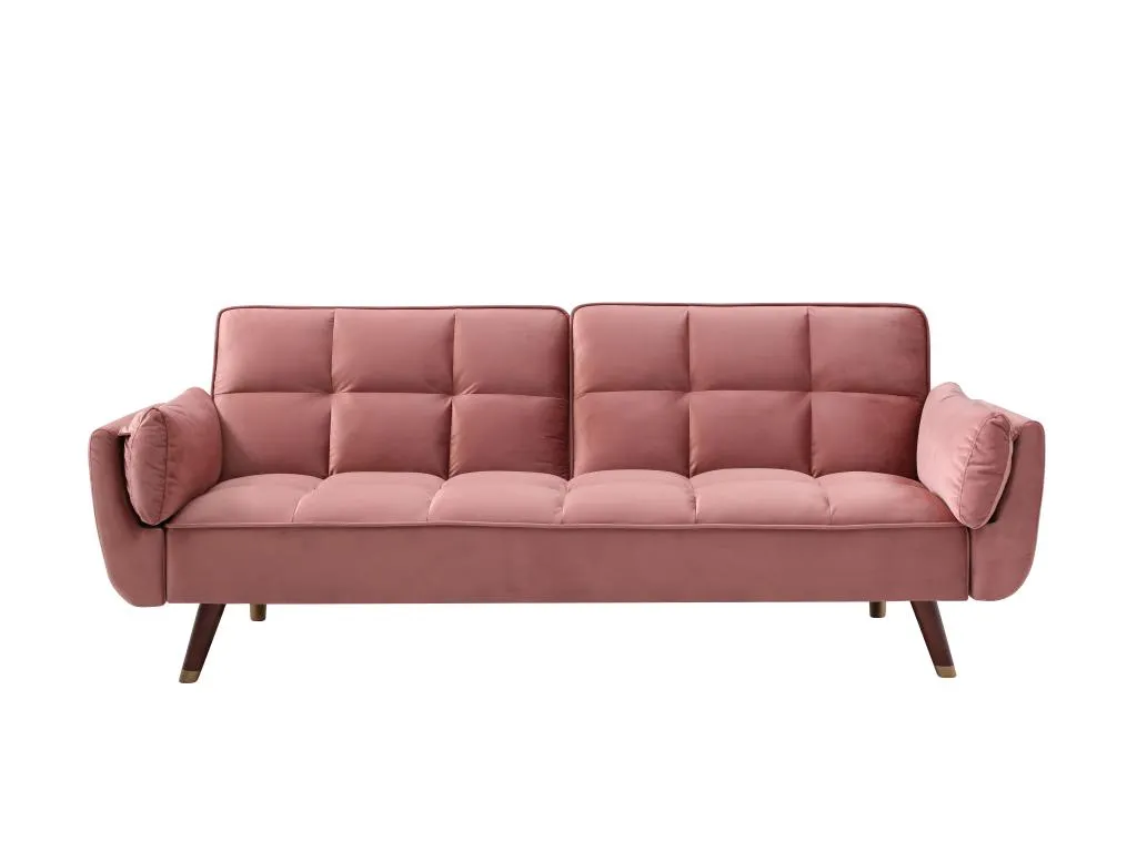 Sofá cama de 3 plazas de terciopelo rosa Decounico