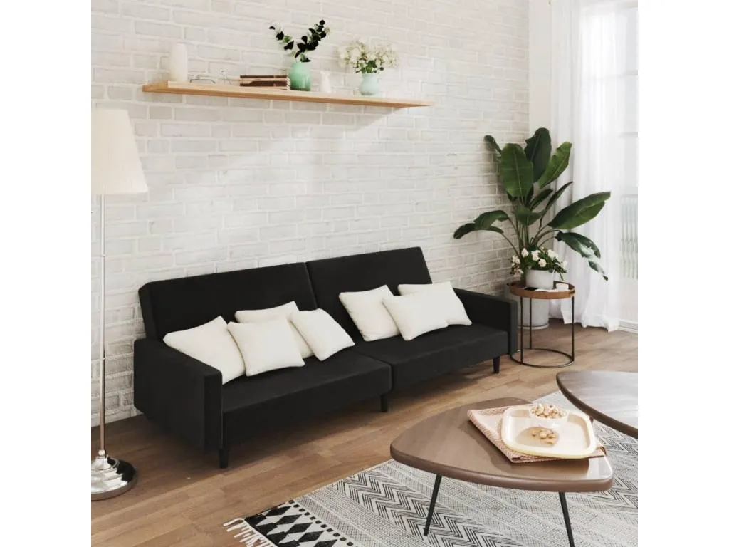Sofá cama de 2 plazas en terciopelo negro. ksr3529447