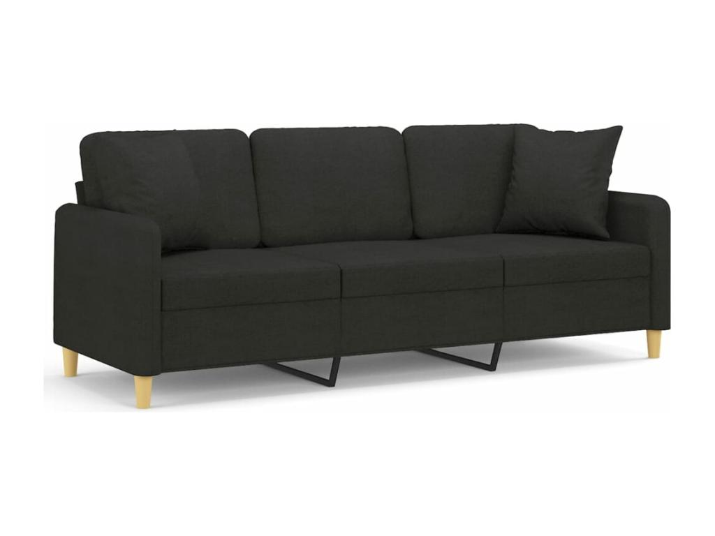 Sofá de 3 plazas con cojines en tela negra 180 cm estilo moderno