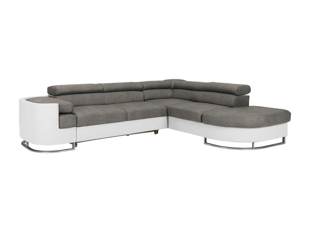 Sofá cama esquinero derecho en imitación cuero blanco y gris Sancaldeco II PWLU28028