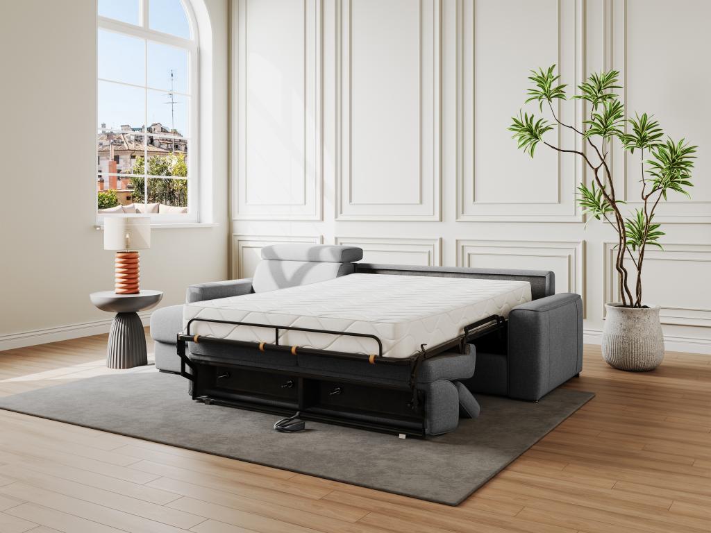Sofá cama esquinero reversible tipo italiano de tela gris - 160 cm de largo para dormir - Colchón de 14 cm - VIZIR
