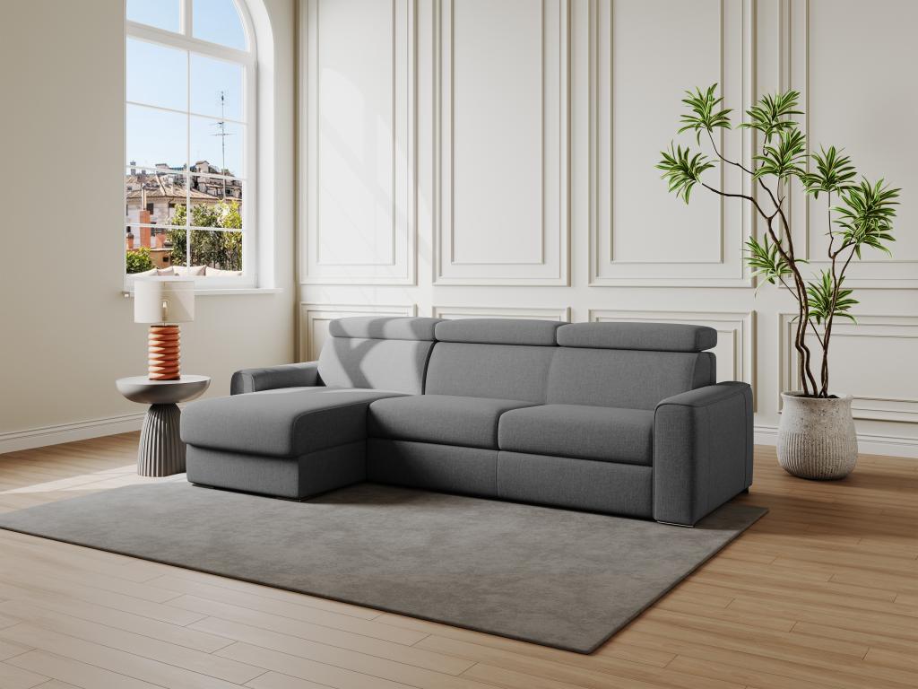 Sofá cama esquinero reversible tipo italiano de tela gris - 160 cm de largo para dormir - Colchón de 14 cm - VIZIR