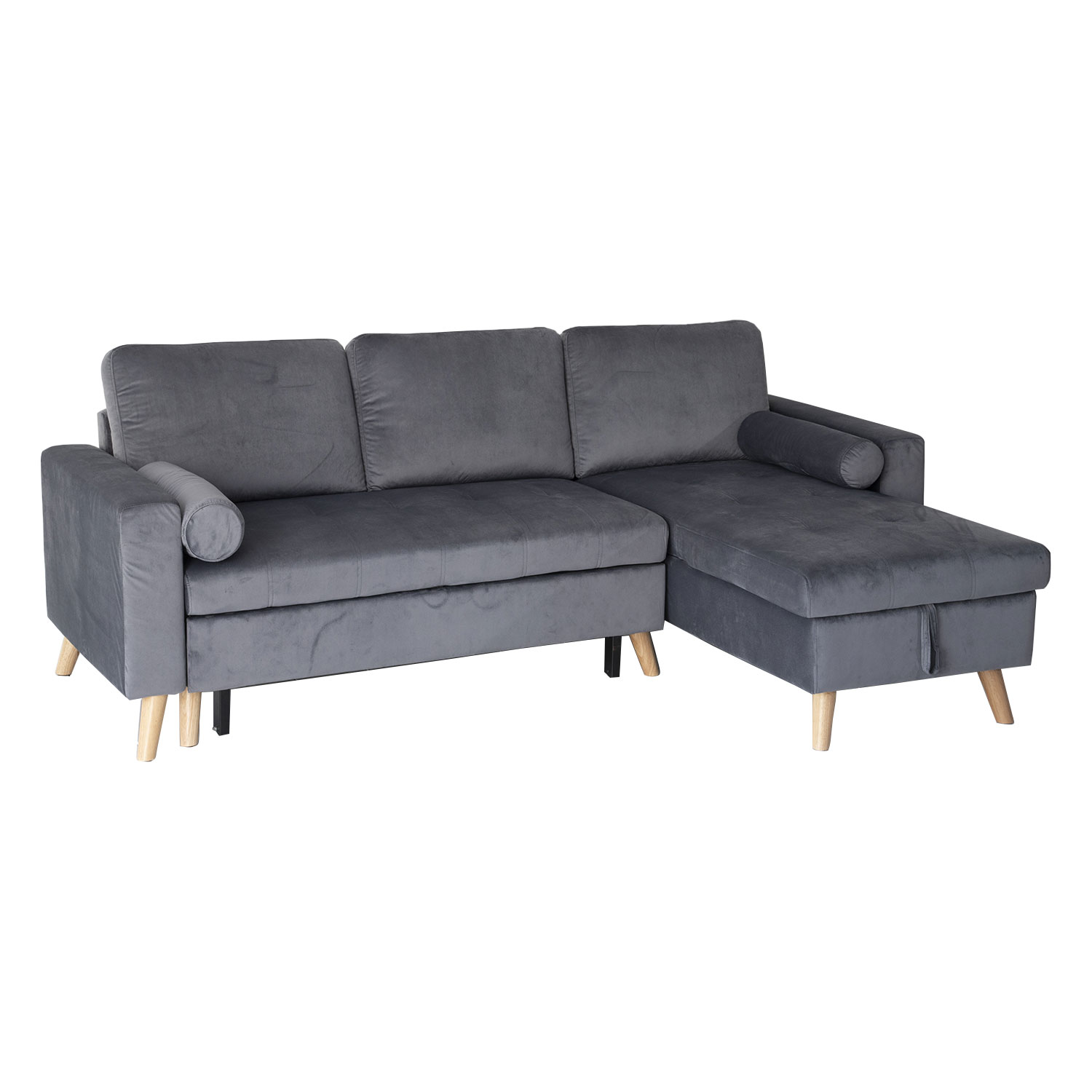 Sofá chaise longue convertible de 3 plazas en terciopelo gris sj3886b5