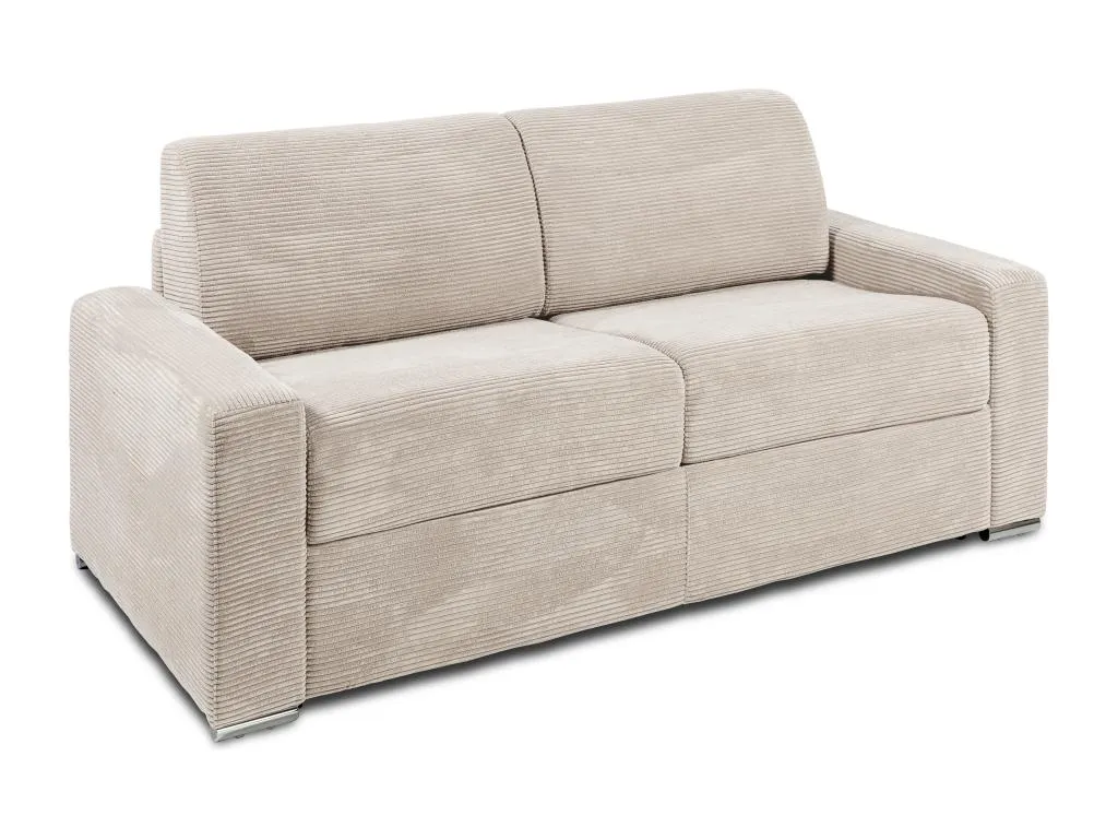 Sofá cama de 3 plazas de apertura rápida de pana beige - Cama de láminas anchas de 140 cm - Colchón de 22 cm Alkifurniturees 04834NKLV