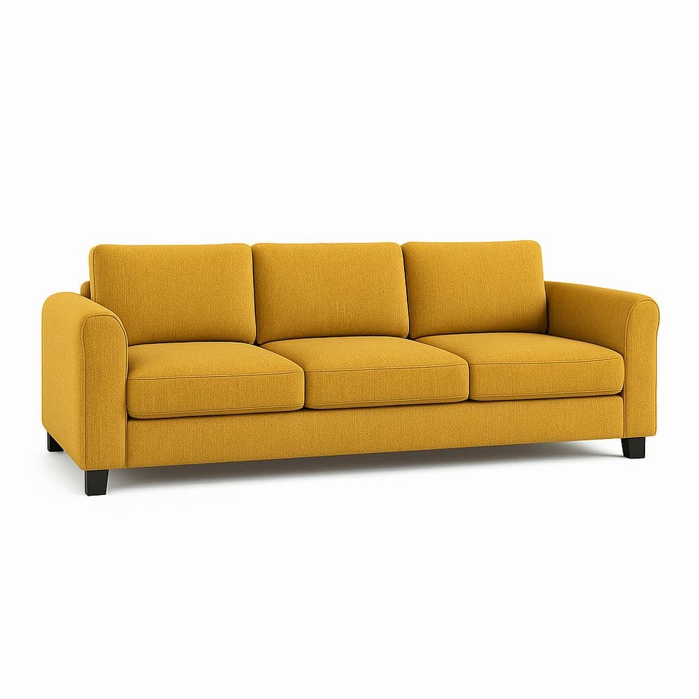 Sofá de Tela Suave Tres Plazas Amarillo Estructura de Madera