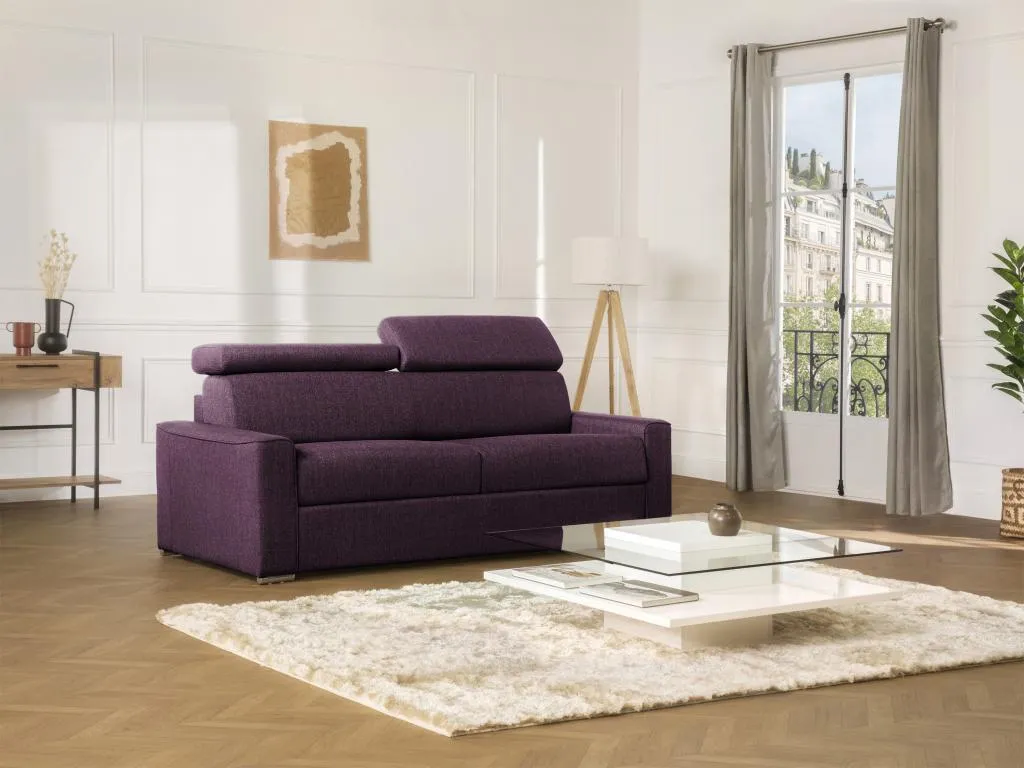 Sofá cama de 2 plazas de tela de apertura rápida Homepleno - Violeta - Cama de 120 cm - Colchón de 14 cm con memoria de forma 53495svnf
