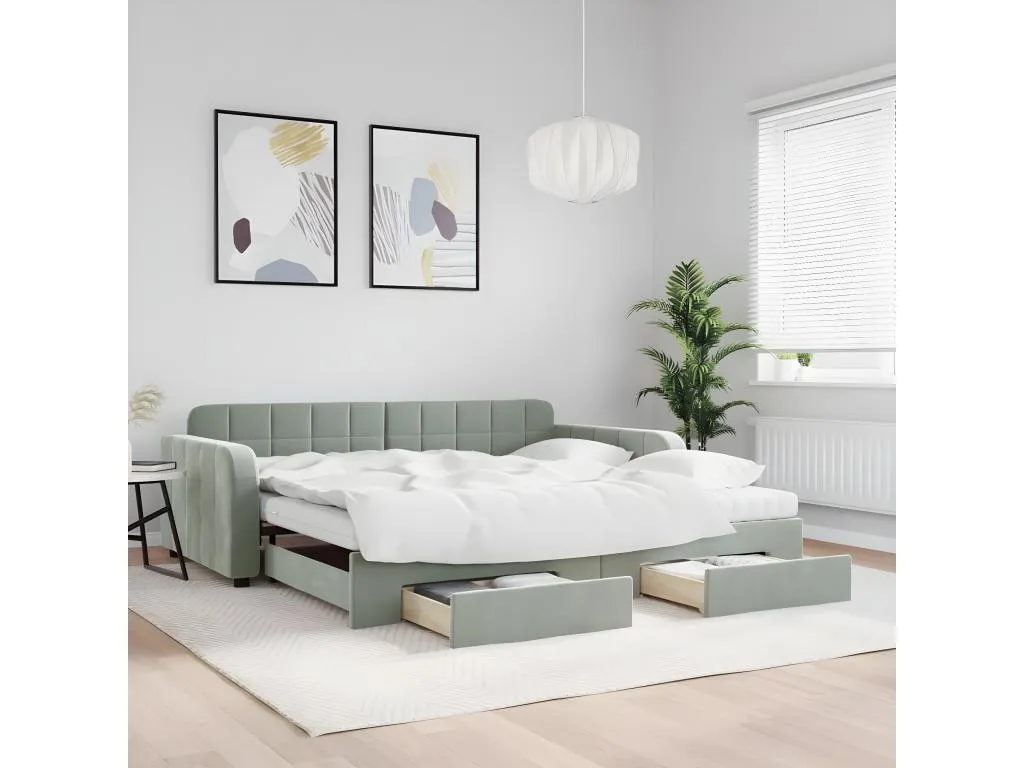 Sofá cama Luxmbls con cajones terciopelo gris claro 100x200 cm YKKF85794