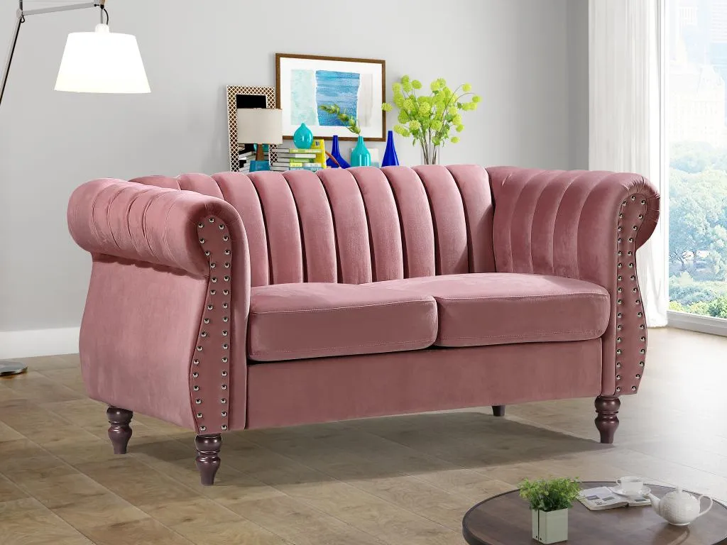 Sofá Francomuebleses 2 plazas de terciopelo rosa viejo Francomuebleses
